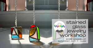 stained glass jewelry workshop on saturday october 7 at 11am at indigo and violet studio taught by artist molly brodzeller