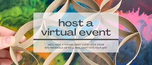 text-host a virtual event image-cardboard rolls on colorful background
