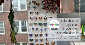 stained glass heart jewelry workshop on wednesday june 12 at 6:30pm at indigo and violet studio taught by artist molly brodzeller