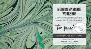 indigo & violet studio - craft class collaboration with tempered chicago - feb 22 - modern paper marbling workshop
